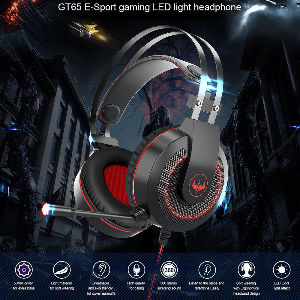 OVLENG GT65 E-Sport Gaming Headset LED Light Headphone for PS5 Xbox One Smartphone Tablet USB+3.5mm Plug OVLENG GT65 E-Sport Gaming Headset LED Light Headphone for PS5 Xbox One Smartphone Tablet USB+3.5mm Plug